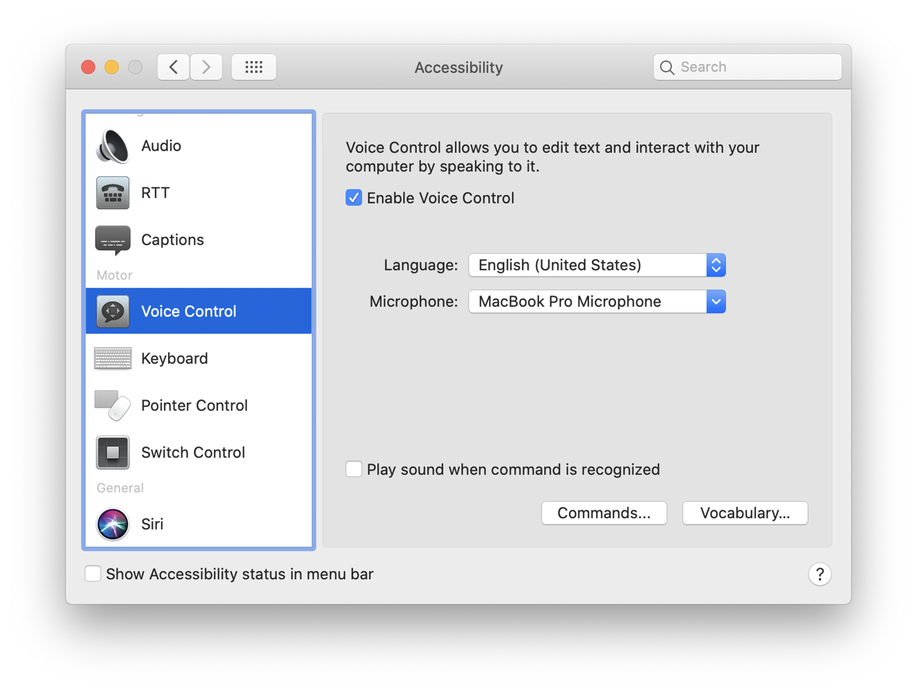 i need a list of dictation commands for mac os high sierra