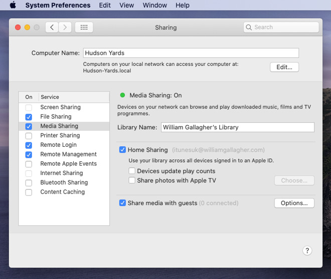 Setting up Home Sharing is now a quick job in System Preferences
