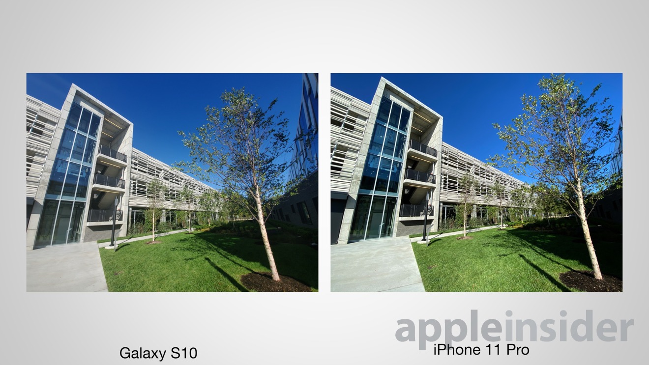 Ultra-wide image captured on the Samsung Galaxy S10+ (left) and iPhone 11 Pro Max (right)
