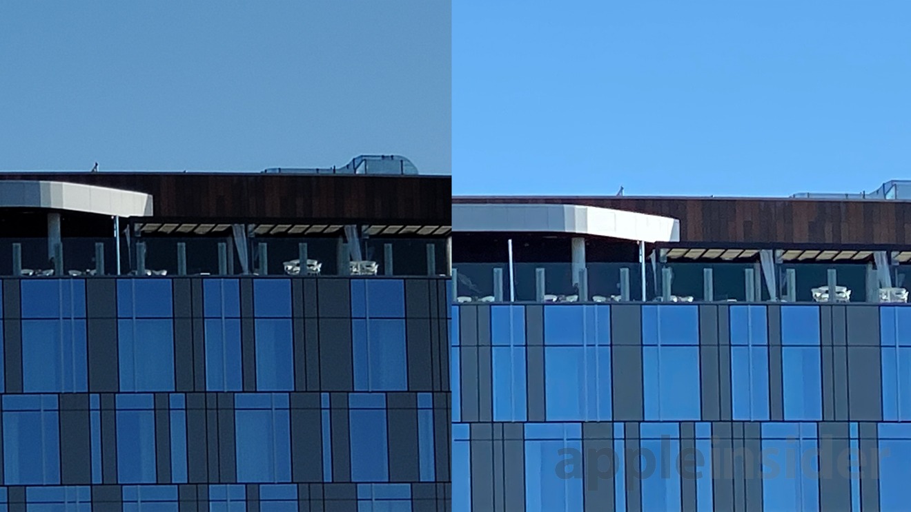 10X digital zoom with iPhone 11 Pro (right) and Samsung Galaxy S10 (left)