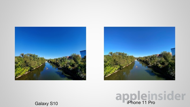 Ultra-wide image captured on the Samsung Galaxy S10+ (left) and iPhone 11 Pro Max (right)
