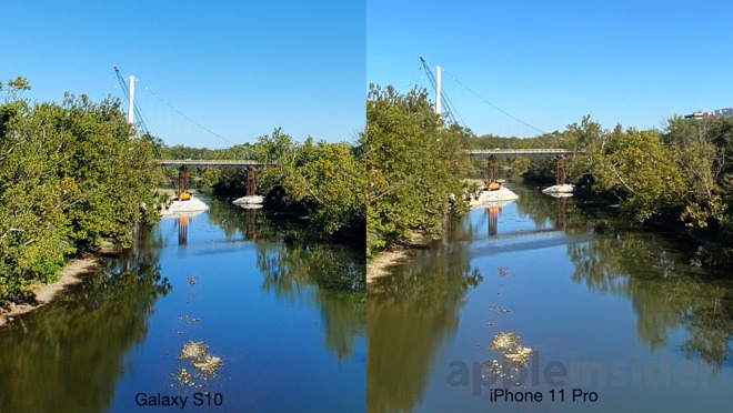 Ultra-wide image at 300-percent captured on the Samsung Galaxy S10+ (left) and iPhone 11 Pro Max (right)