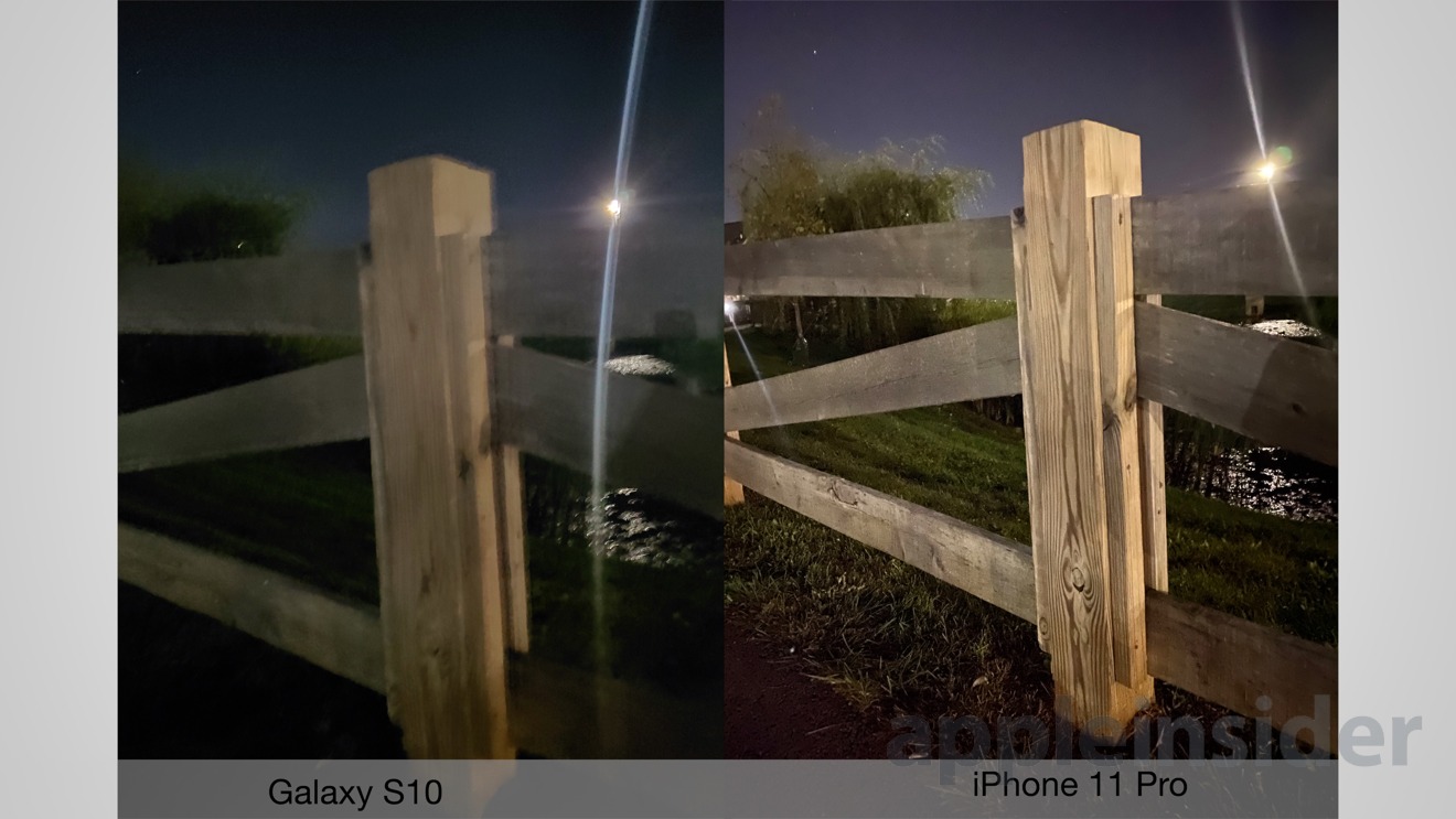 Night mode on iPhone 11 Pro (right) and Galaxy S10 (left)