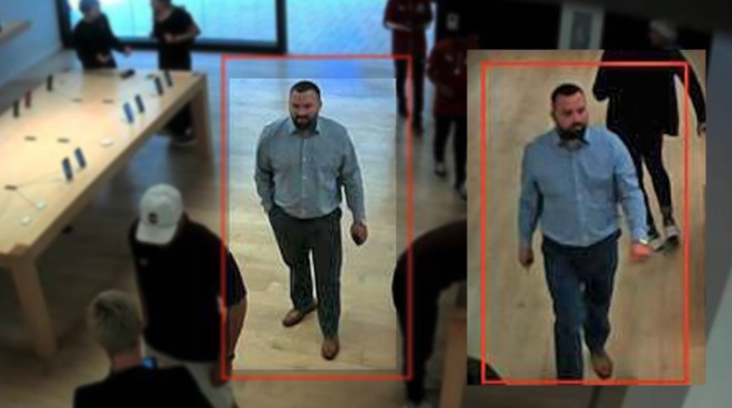 Police-issued security camera footage of a man alleged to have stolen from three Apple Stores. (Source: The Denver Channel)