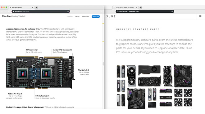 Left: Apple's Mac Pro page, Right: DuneCase.com