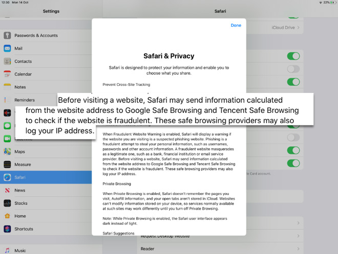 The Safari privacy notice that now includes mention of Tencent
