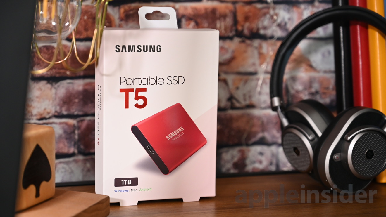 Samsung T5 portable SSD in its box