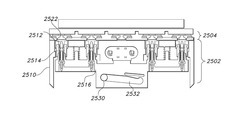 An example of a sliding sled for an Apple Watch connector using four pins with electrical contacts