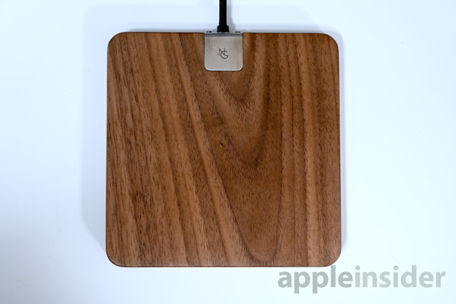 Noah and Grey wireless charger with walnut and stainless steel