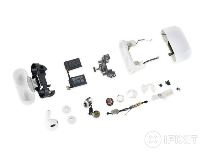 Exploded view of iPods Pro and Charging Case - photo courtesy iFixit