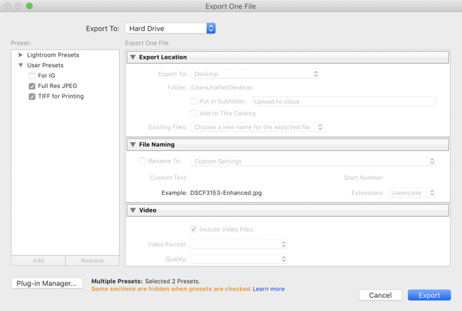 Lightroom Classic export to multiple presets