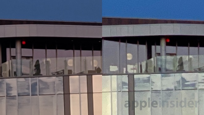 Pixel 4 (left) vs iPhone 11 Pro (right) using tele lens at 8X plus 200% crop