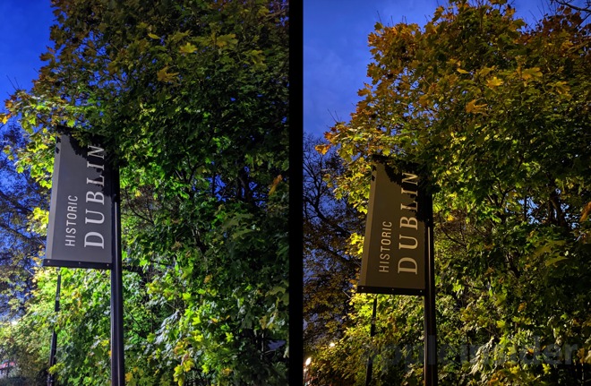 Night mode on Pixel 4 (left) and iPhone 11 Pro (right)