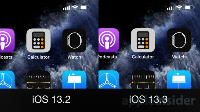 Apple Watch app icon in iOS 13.2 versus iOS 13.3