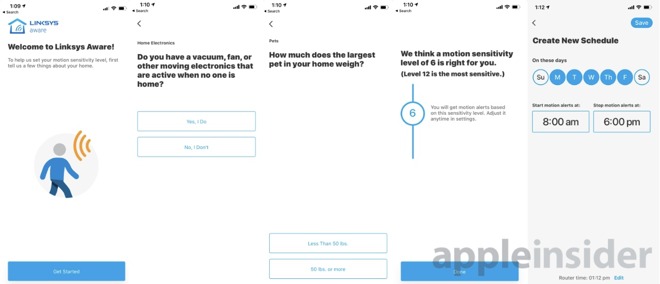 Linksys Aware setup screens