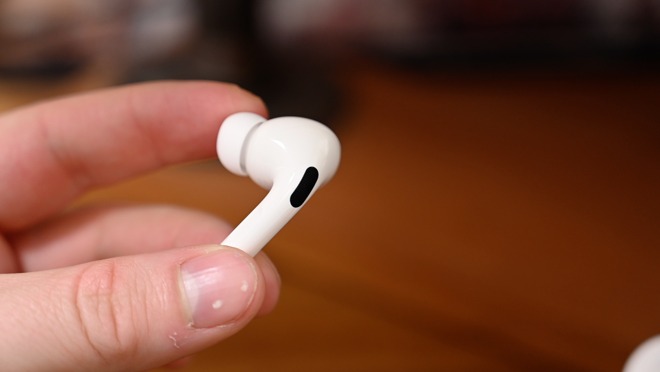 An AirPods Pro individual earbud
