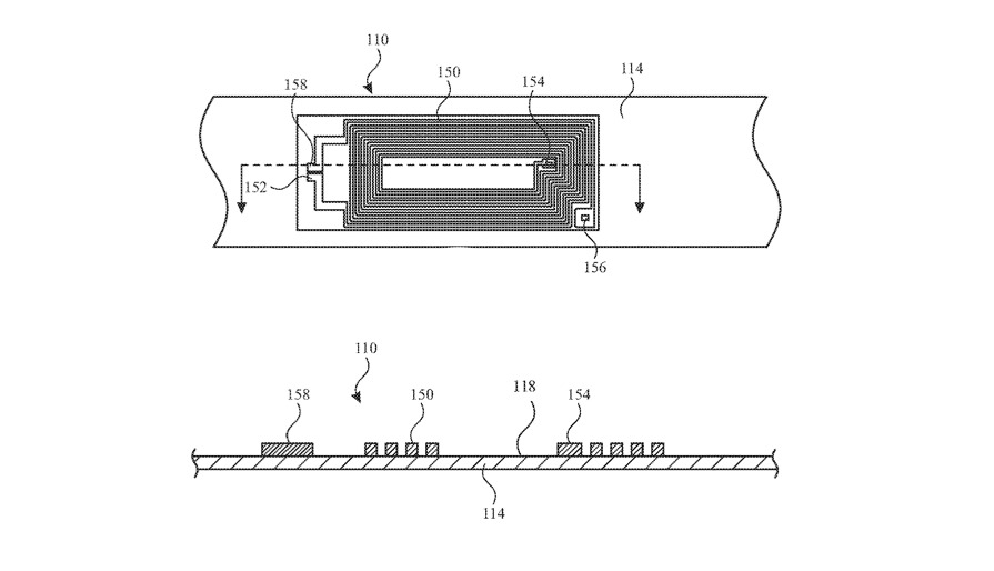 Detail from patent drawings about how circuitry could be embedded within an Apple Watch band