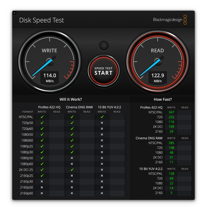 Seagate Backup Plus Portable Blackmagic Disk Speed Test results