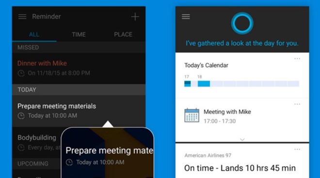 How mobile Cortana appeared at its launch