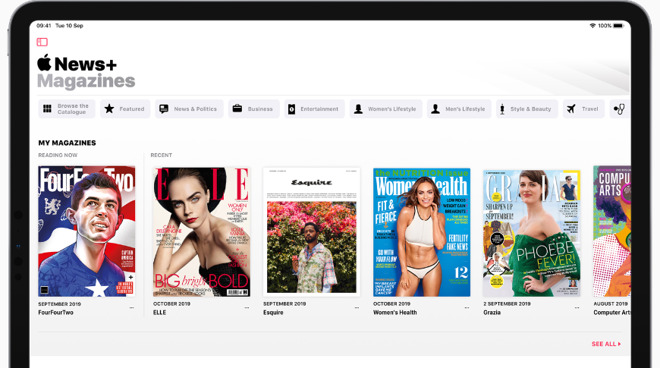 Magazines in Apple News+ on an iPad (Source: Apple)