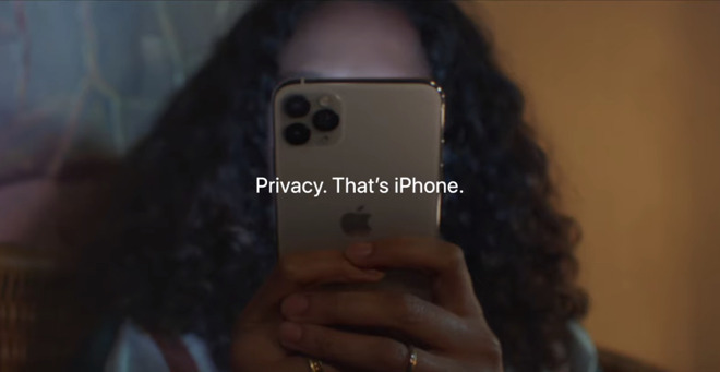 A still from an Apple marketing campaign about the privacy security offered by iPhone and iOS