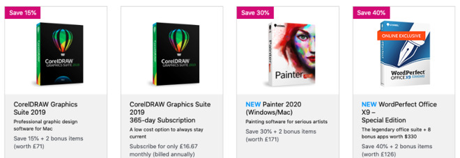 A selection of the Black Friday discounts at Corel