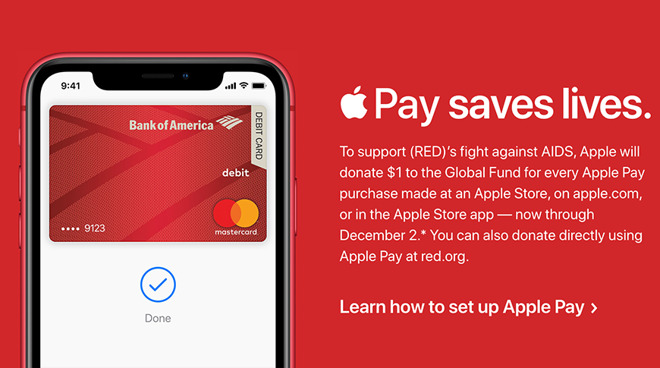 Using Apple Pay at an Apple Store before December 2 will donate $1 to (RED) for World AIDS Day