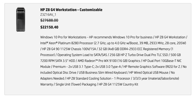  porovnání podobně nakonfigurované pracovní stanice HP s high-end Mac Pro