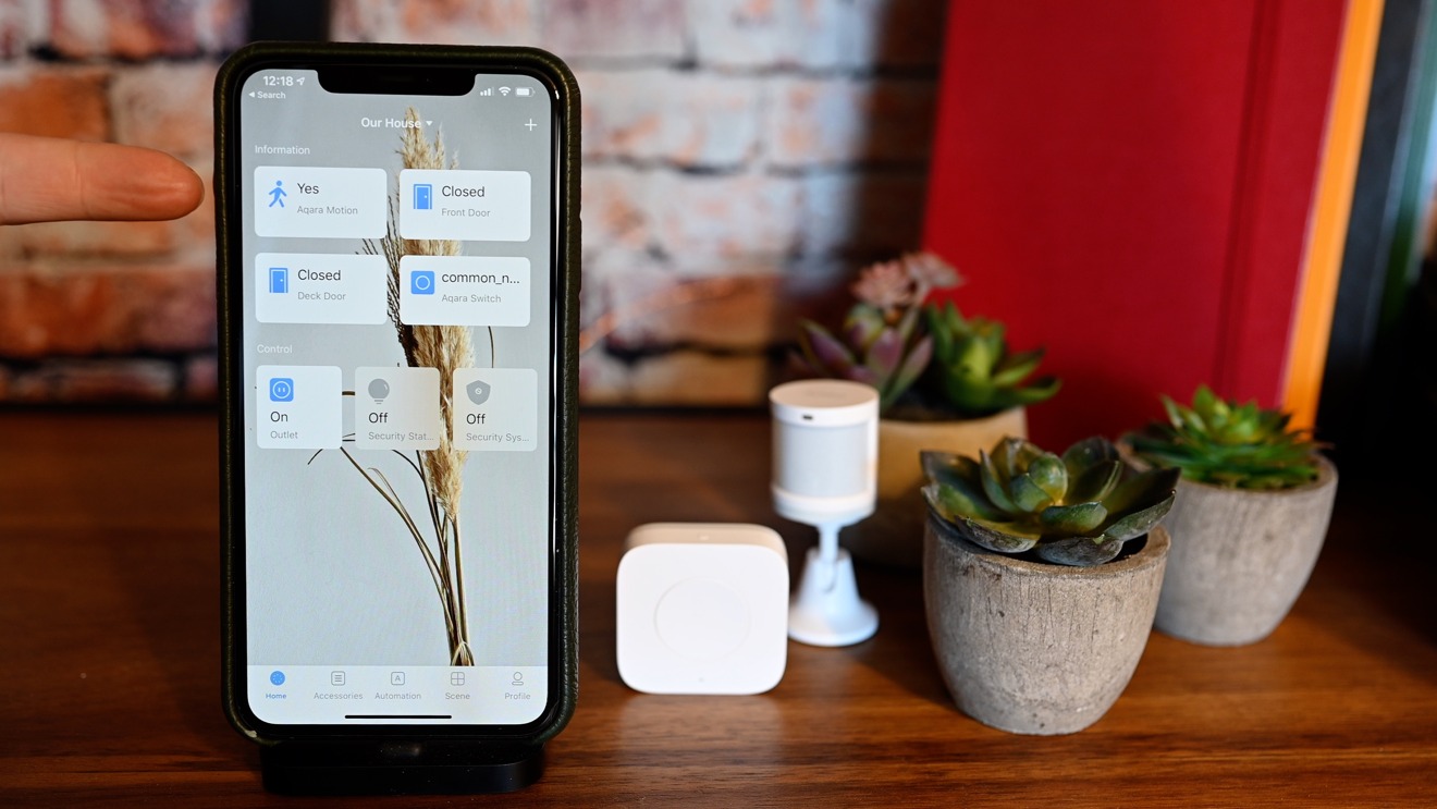 The Aqara app shows your home's status and control of the other accessories