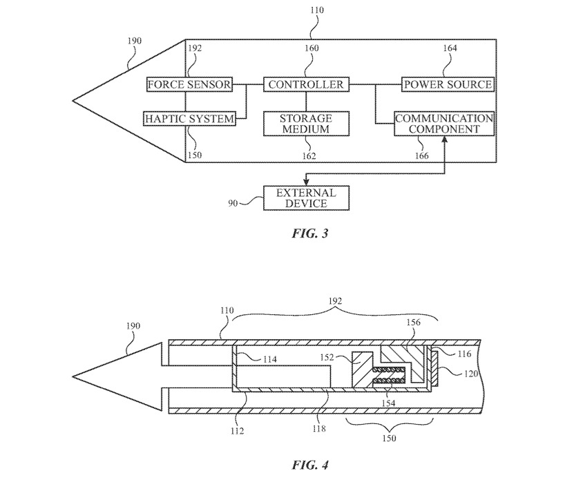 Detail from Apple's patent application regarding sensors in the tip of a stylus