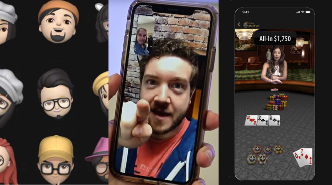 July 2019: (left) that's not the Memoji you're expecting. (Center) Apple uses AR to make it appear you're looking at the camera in FaceTime. (Right) Texas Hold'em is back.