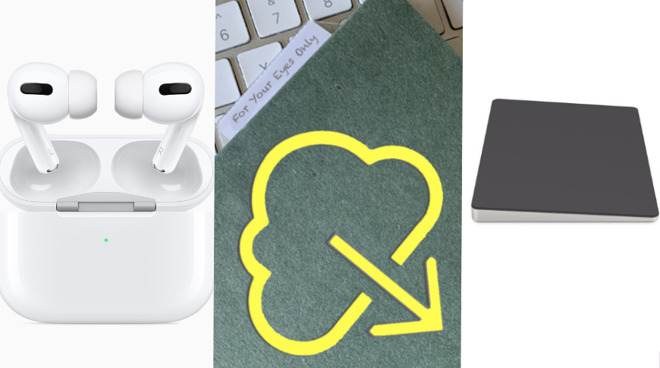 October 2019: AirPods Pro launch (left), iCloud Folder Sharing is postponed (center), and Mac Pro peripherals show up (right)