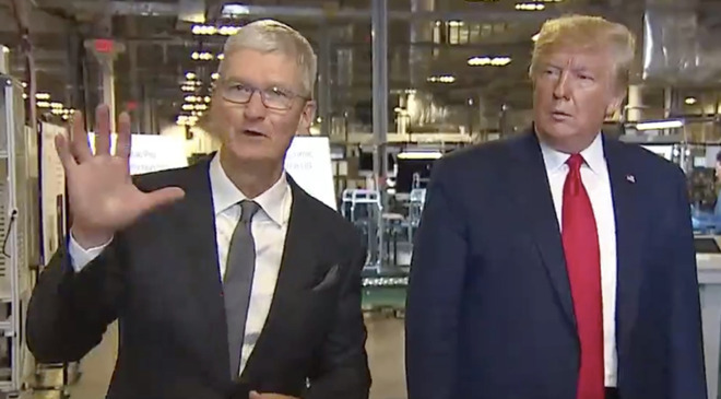 Tim Cook and President Trump during their tour of the Mac Pro plant in Texas. (Source: Fox News)