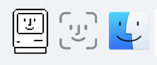 L-R: the original Mac, Face ID, and the Finder today