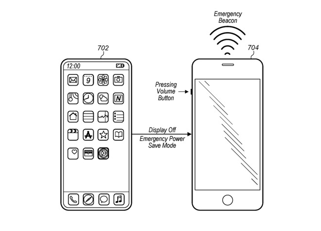 Detail from the patent showing that the screen is the first thing to be switched off in order to save power in emergencies