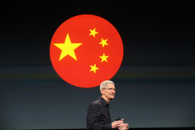 Apple CEO Tim Cook discussing the Chinese market at a keynote speech