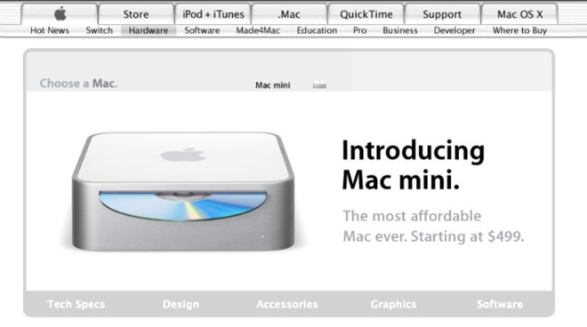 Apple's website announces the Mac mini in 2005