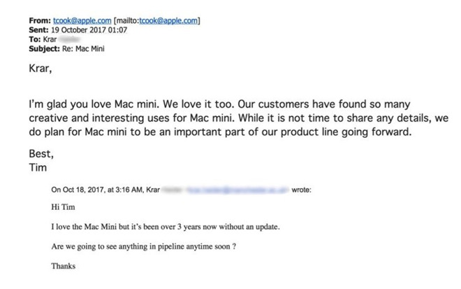 Tim Cook responds to Mac mini criticism in 2017