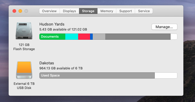 It's a shame it won't do it for all your drives, but it is very useful that macOS will breakdown the storage on your boot drive