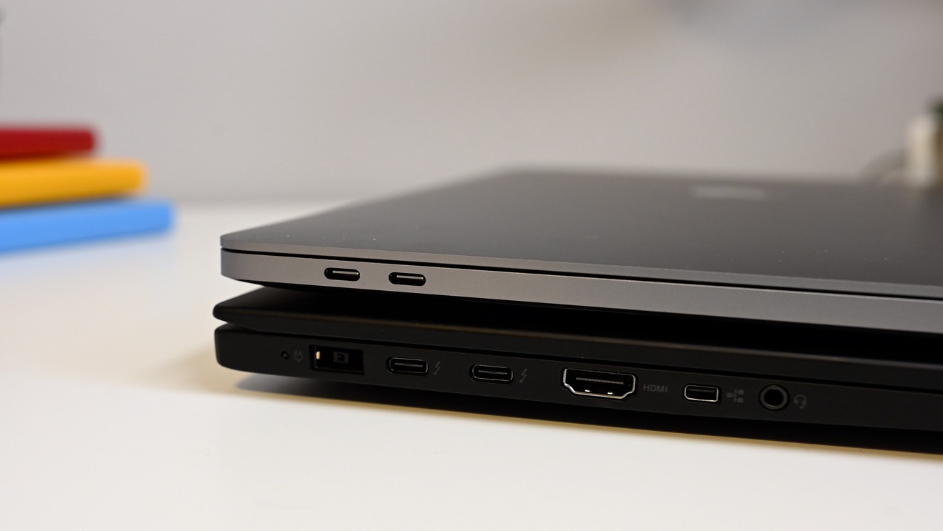 The left-side ports of the X1 Extreme and MacBook Pro 16-inch