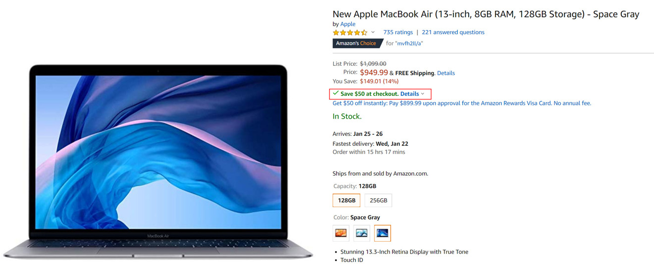 Amazon bonus savings on MacBook Air