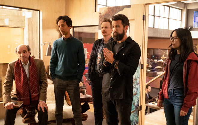 F. Murray Abraham, Danny Pudi, David Hornsby, Rob McElhenney and Charlotte Nicdao (courtesy of Apple)