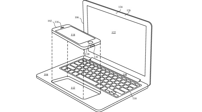 Detail from patent covering the docking of devices such as an iPhone to a casing similar to a MacBook Pro