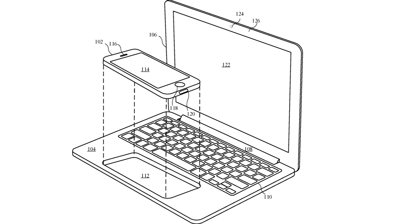 AppleはMacBookなどの大型デバイス内にドッキングするiPhoneとiPadを検討した