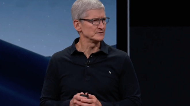 Tim Cook on stage at WWDC in 2019