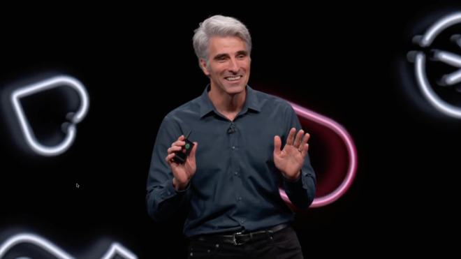A typically sombre, dour Craig Federighi at WWDC 2019