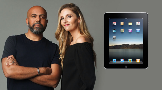 Imran Chaudhri (left) and Bethany Bongiorno (right) with the original iPad they worked on (inset)