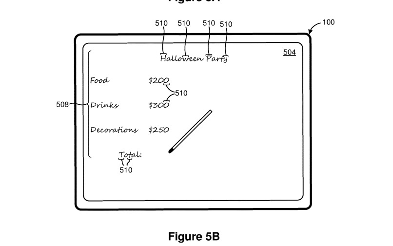 Detail from patent showing a stylus writing on an iPad