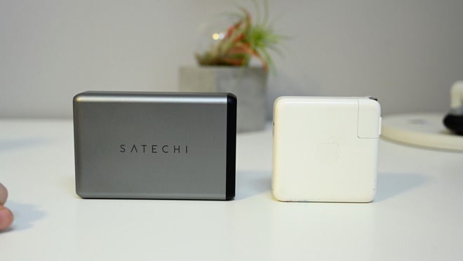 Satechi 108W Pro USB-C PD (left) versus Apple's 87W USB-C charger (right)
