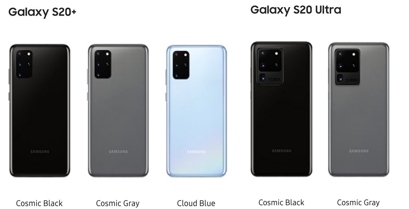 Samsung Galaxy S20+ and Galaxy S20 Ultra color options